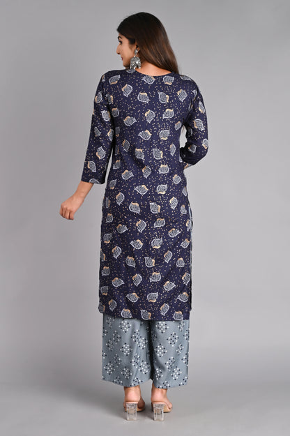 Rayon Flower Printed Kurta Pant Set
