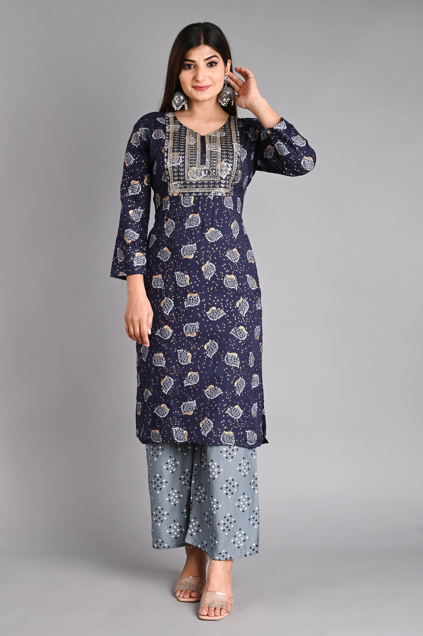 Rayon Flower Printed Kurta Pant Set