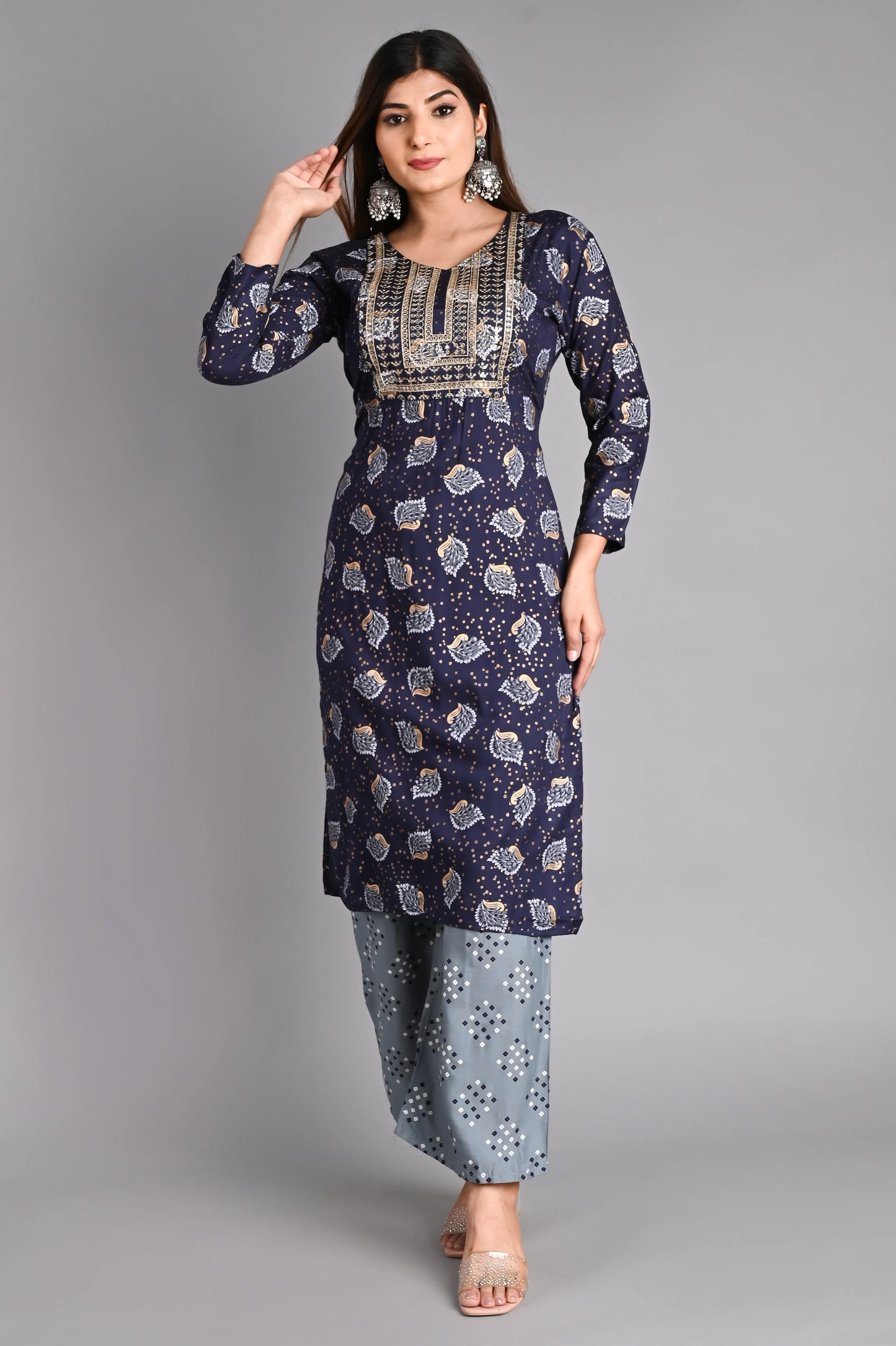 Rayon Flower Printed Kurta Pant Set