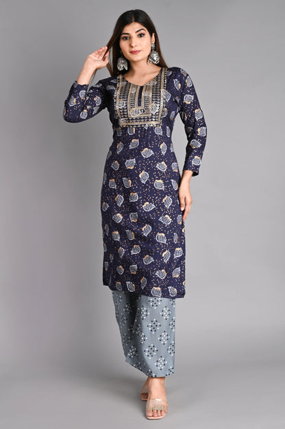 Rayon Flower Printed Kurta Pant Set