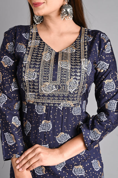 Rayon Flower Printed Kurta Pant Set