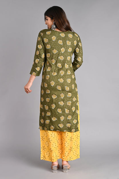 Rayon Flower Printed Kurta Pant Set