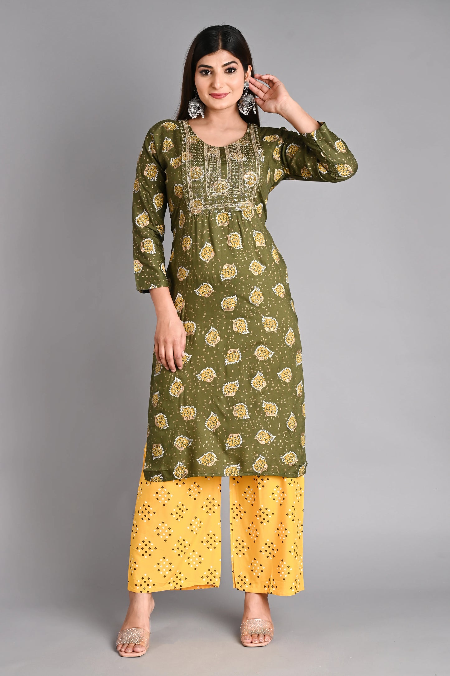 Rayon Flower Printed Kurta Pant Set