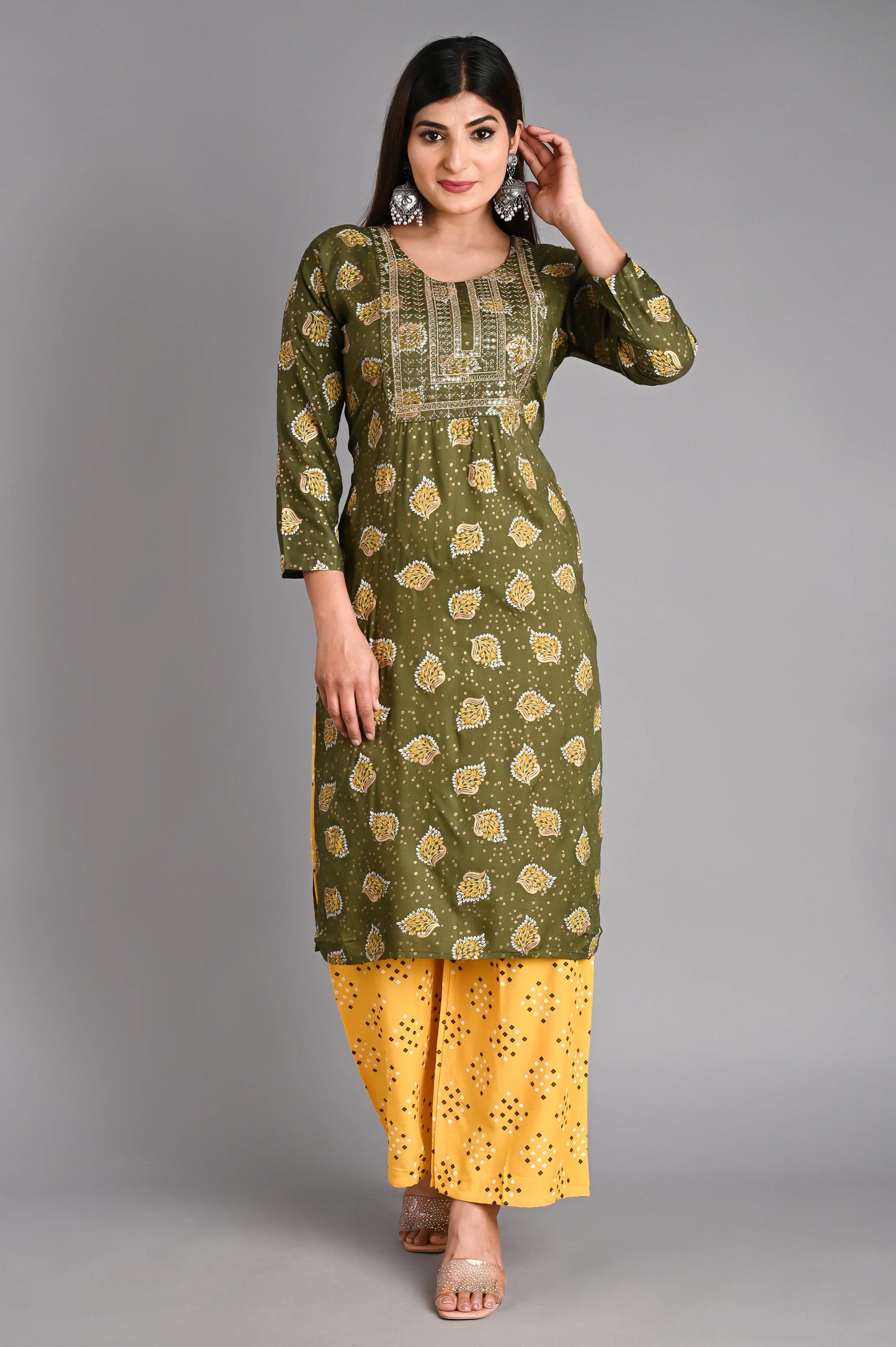 Rayon Flower Printed Kurta Pant Set