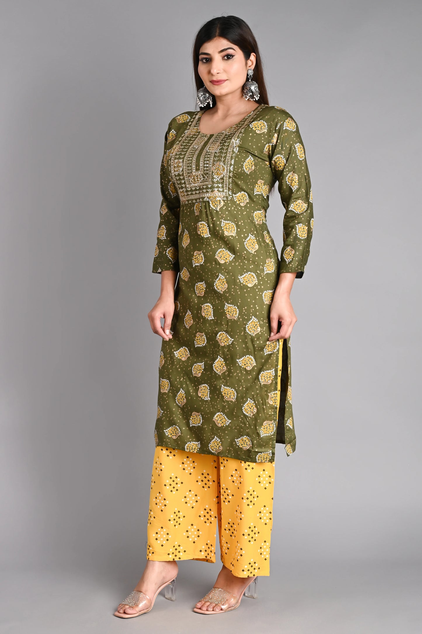Rayon Flower Printed Kurta Pant Set
