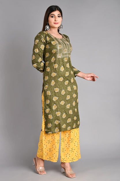 Rayon Flower Printed Kurta Pant Set