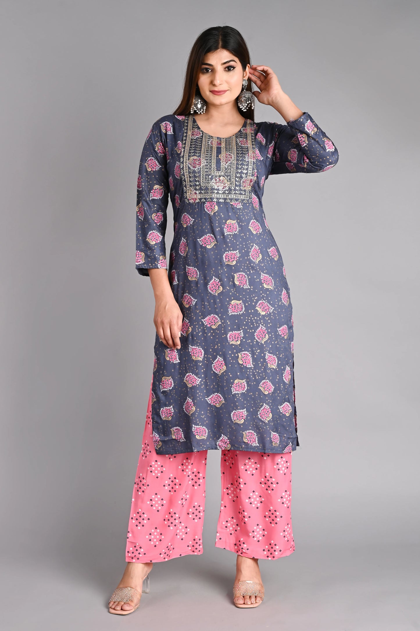 Rayon Flower Printed Kurta Pant Set
