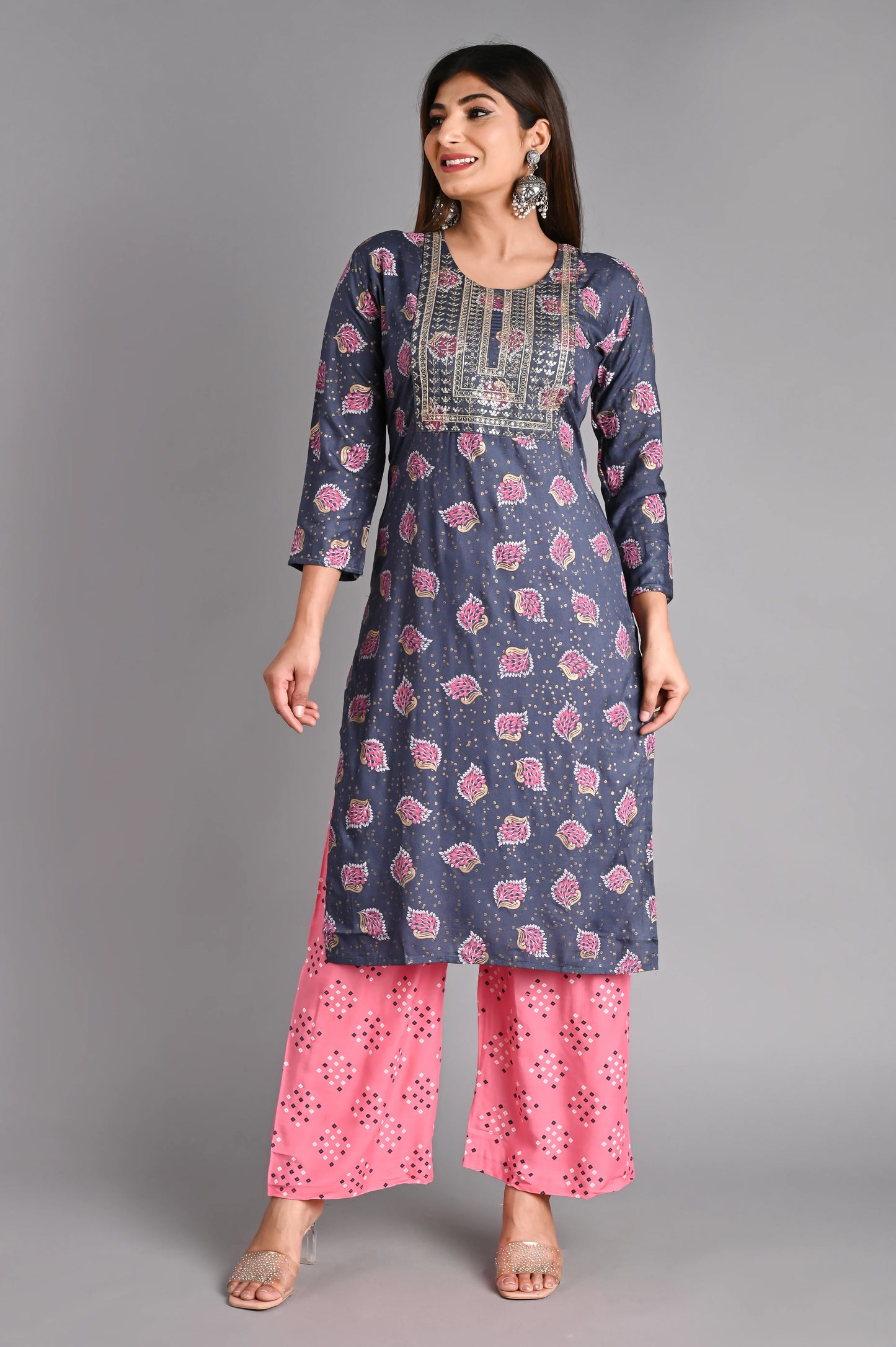 Rayon Flower Printed Kurta Pant Set
