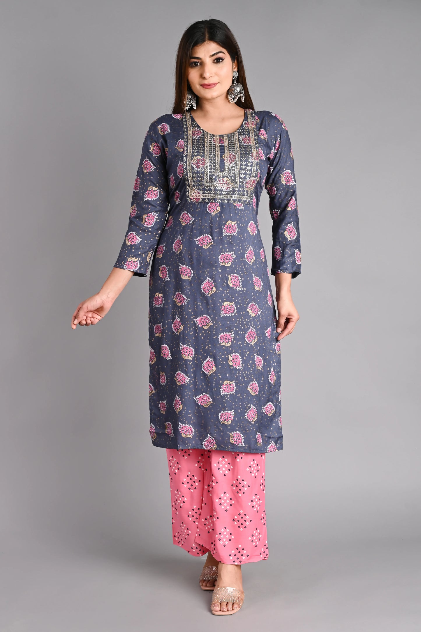 Rayon Flower Printed Kurta Pant Set
