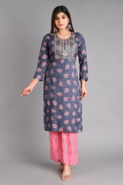 Rayon Flower Printed Kurta Pant Set