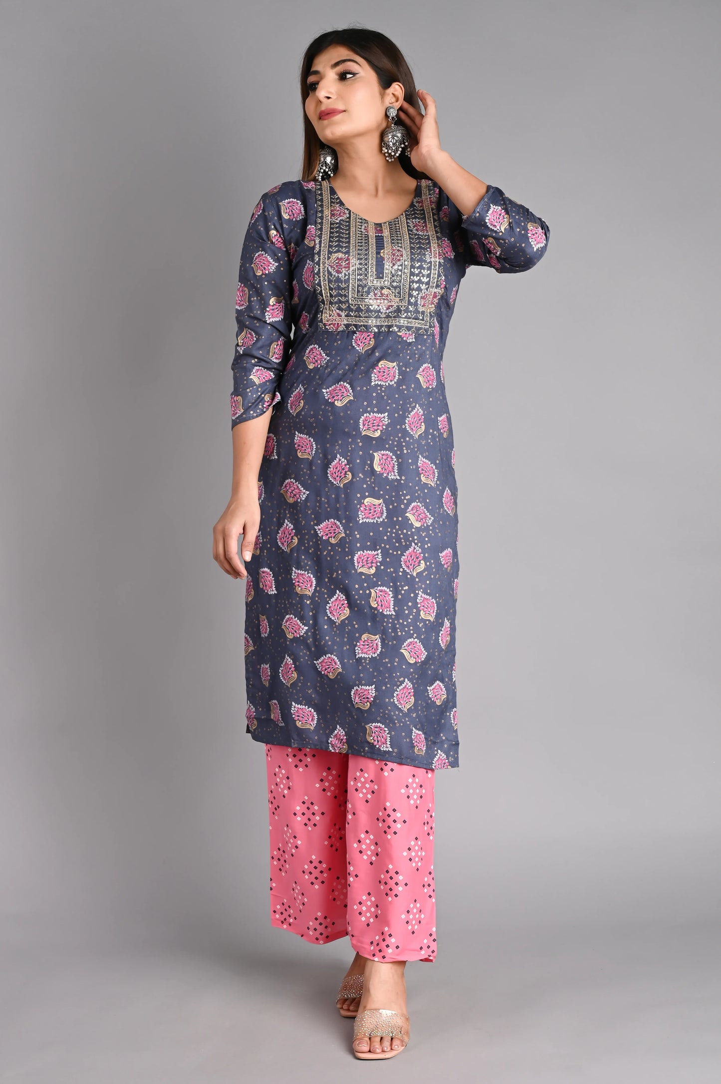 Rayon Flower Printed Kurta Pant Set