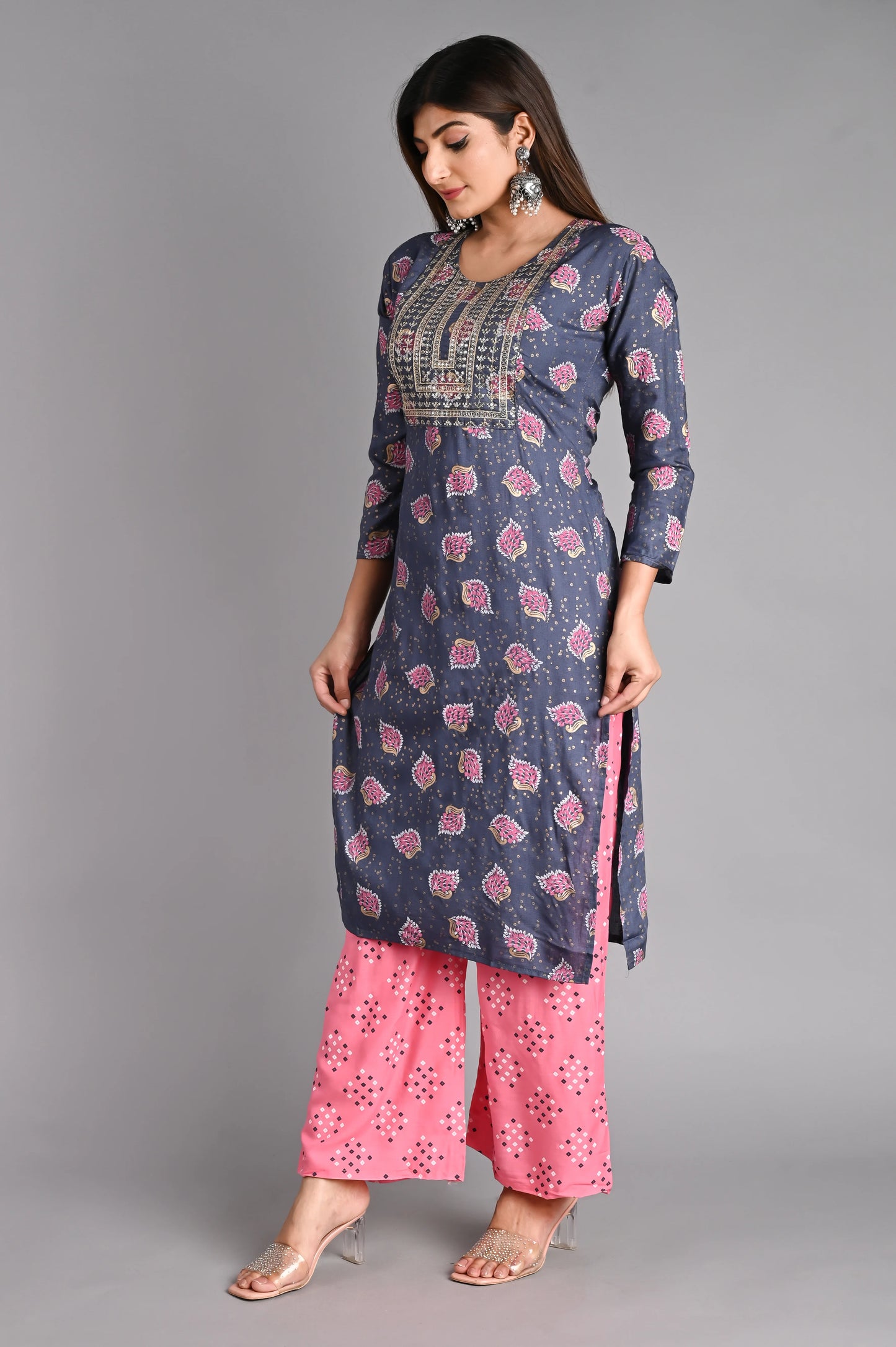 Rayon Flower Printed Kurta Pant Set