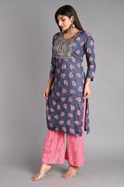Rayon Flower Printed Kurta Pant Set