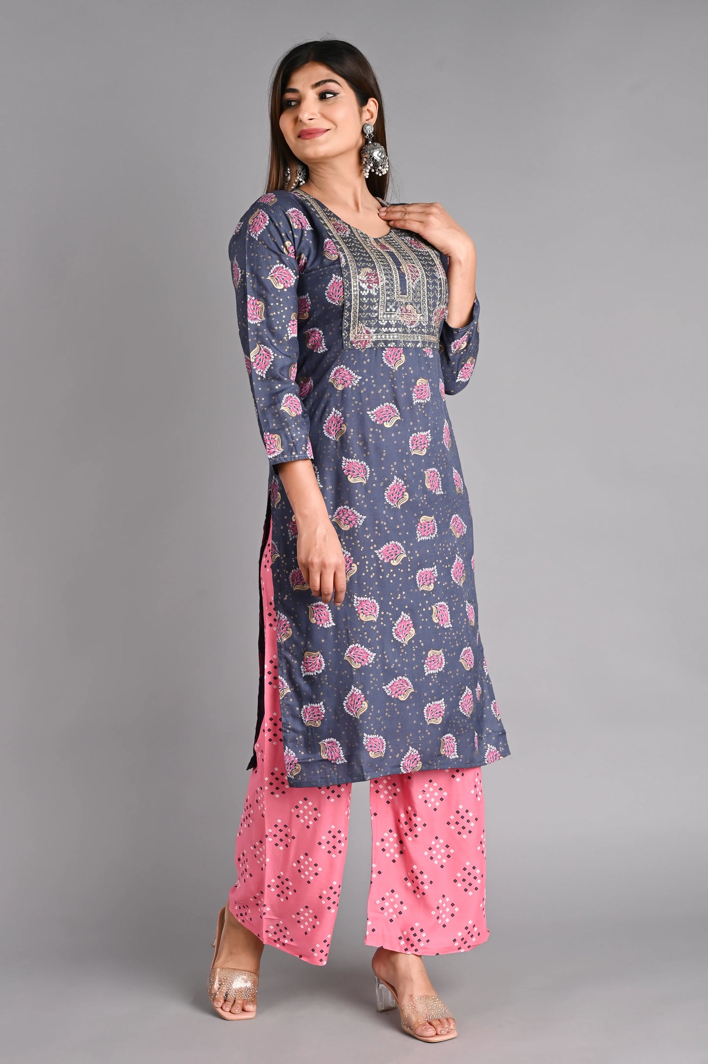 Rayon Flower Printed Kurta Pant Set