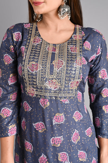 Rayon Flower Printed Kurta Pant Set