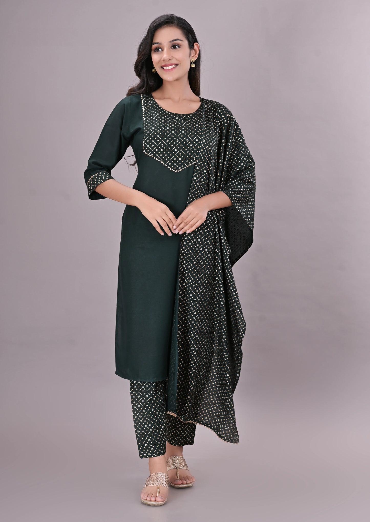 Printed Rayon Kurta pant dupatta set