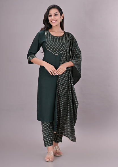 Printed Rayon Kurta pant dupatta set