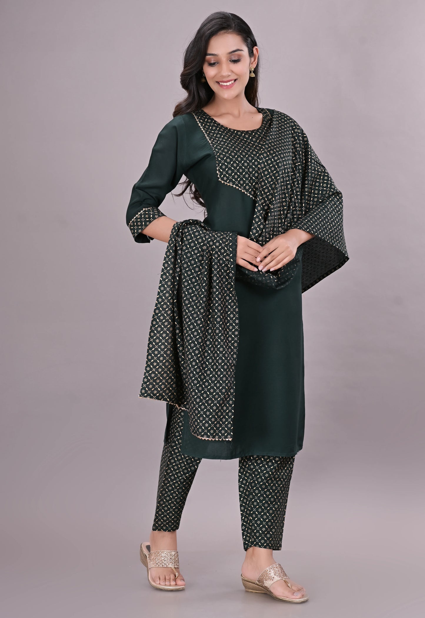 Printed Rayon Kurta pant dupatta set