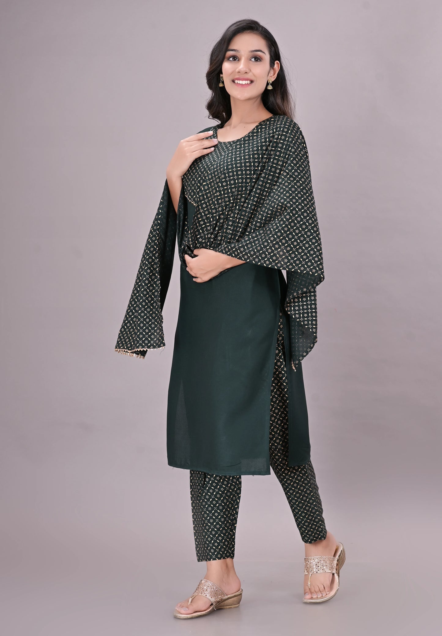 Printed Rayon Kurta pant dupatta set