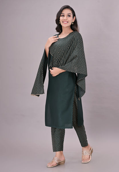 Printed Rayon Kurta pant dupatta set