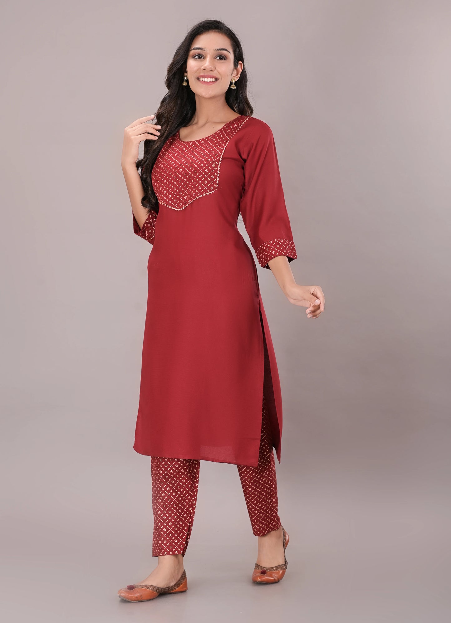 Printed Rayon Kurta pant dupatta set