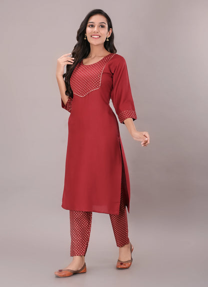 Printed Rayon Kurta pant dupatta set
