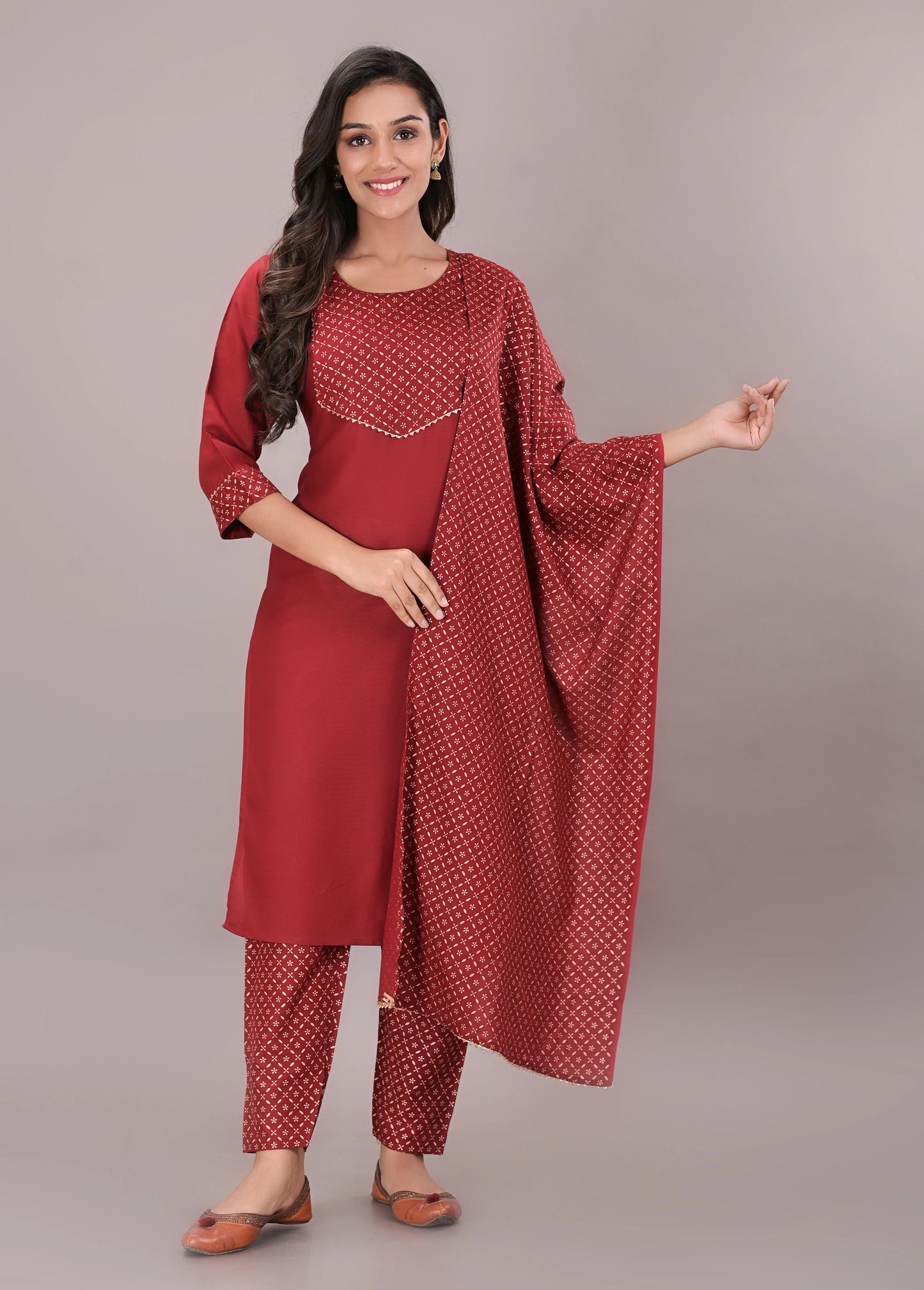 Printed Rayon Kurta pant dupatta set
