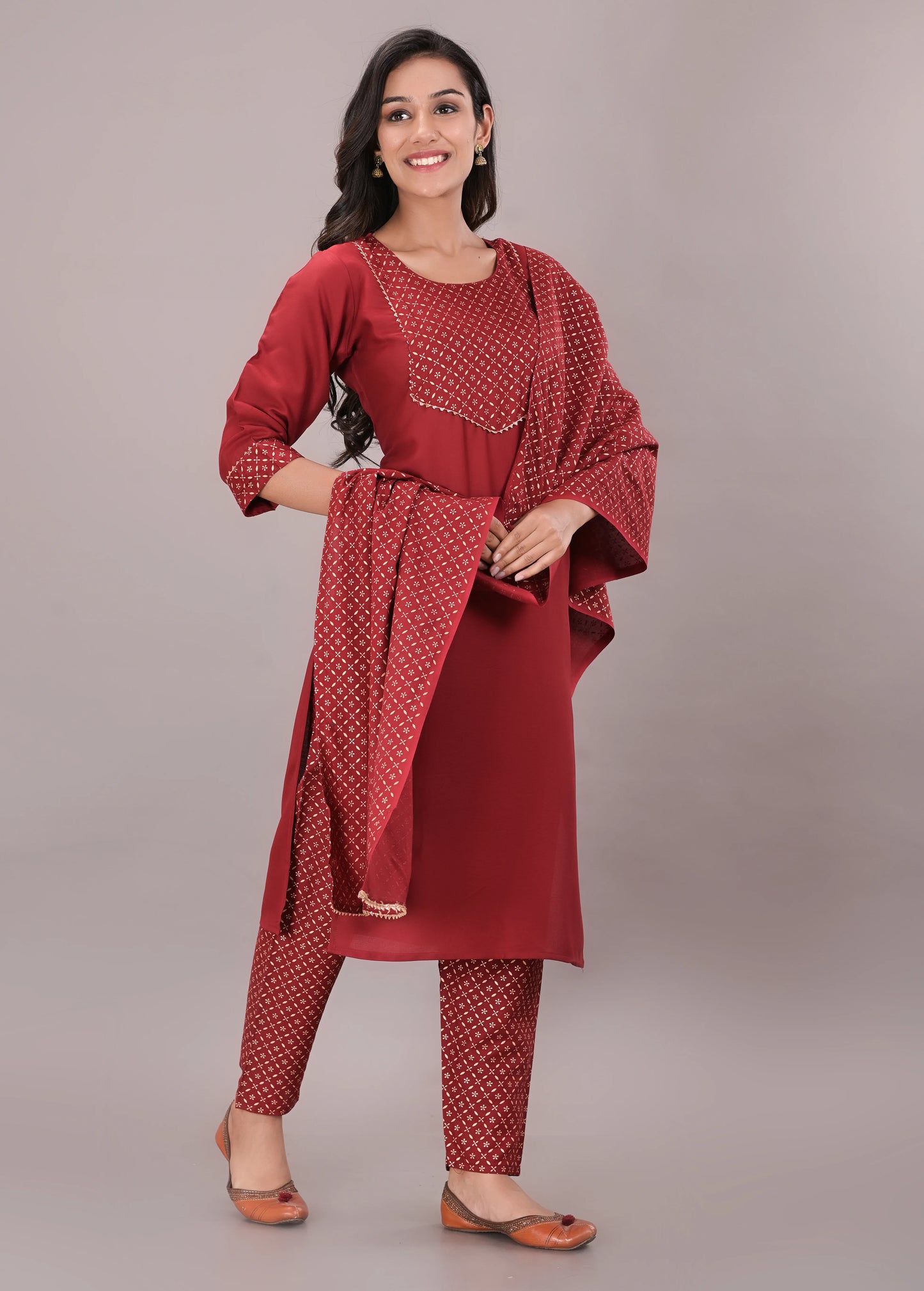Printed Rayon Kurta pant dupatta set