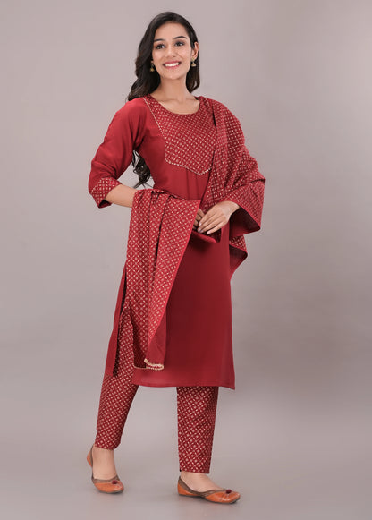 Printed Rayon Kurta pant dupatta set