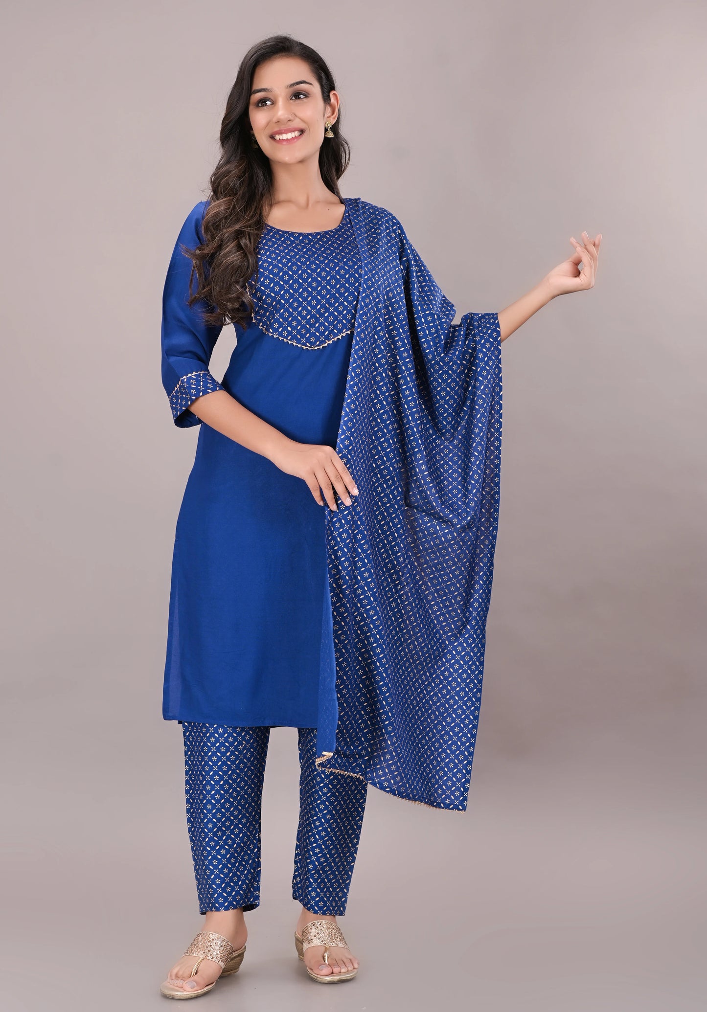 Printed Rayon Kurta pant dupatta set