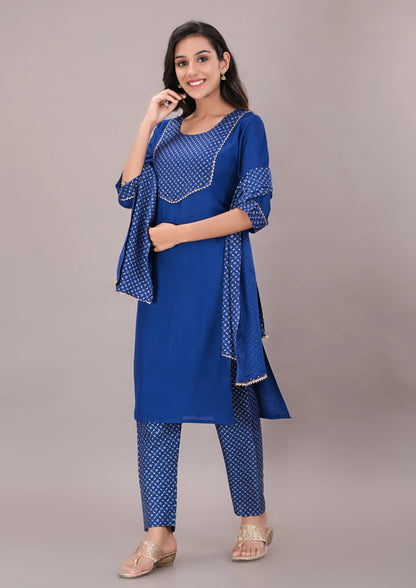 Printed Rayon Kurta pant dupatta set