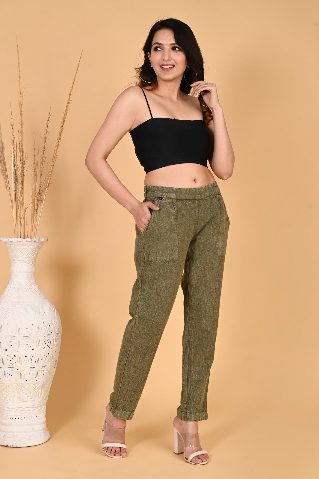 WOOD YELLOW DENIM COTTON PANTS - SAFED DHAGA 
