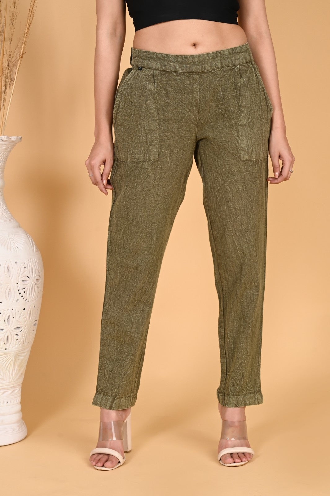 GREY DENIM COTTON PANTS - SAFED DHAGA 