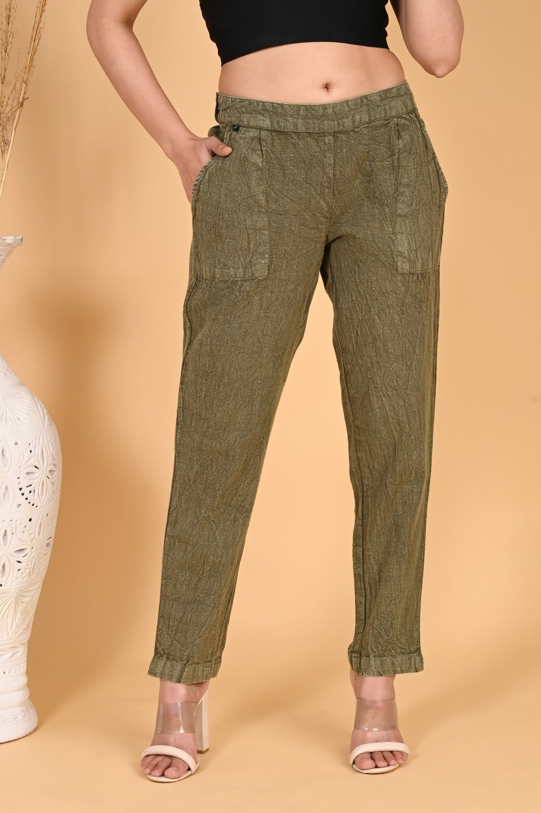 MAROON DENIM COTTON PANTS - SAFED DHAGA 