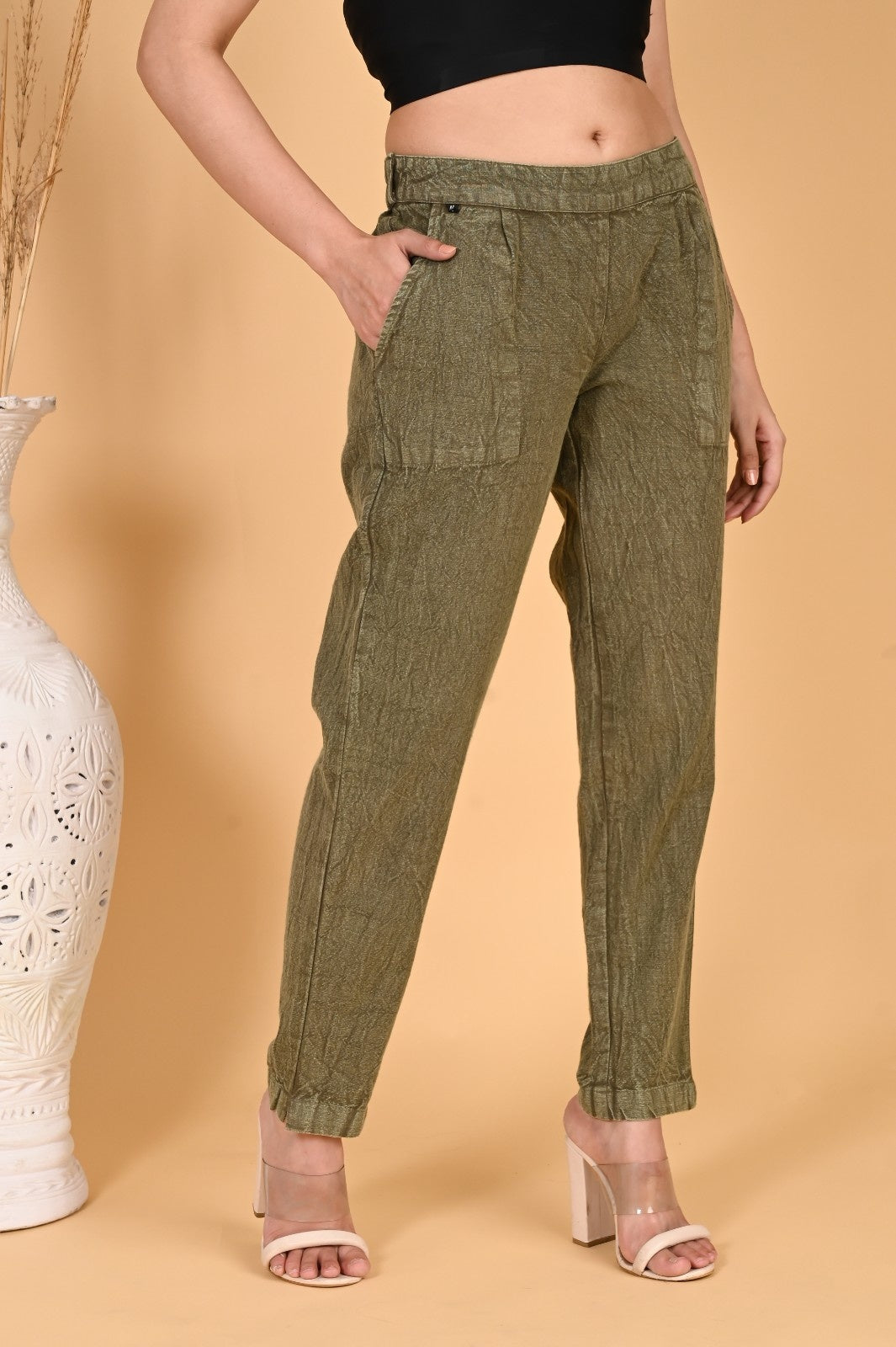 GREY DENIM COTTON PANTS - SAFED DHAGA 