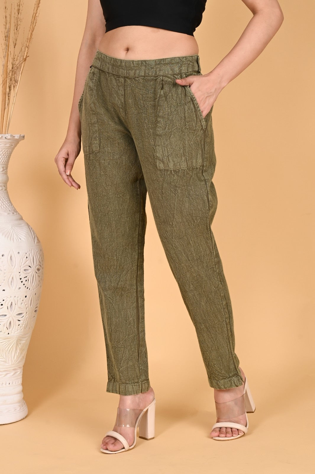 GREY DENIM COTTON PANTS - SAFED DHAGA 