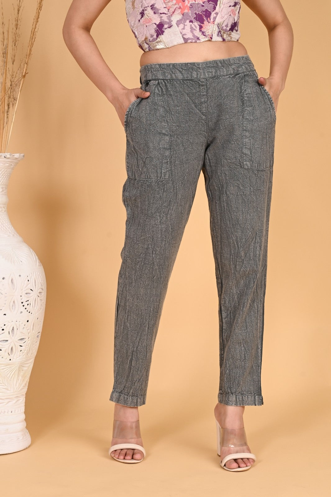 MAROON DENIM COTTON PANTS - SAFED DHAGA 