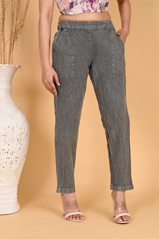 GREY DENIM COTTON PANTS - SAFED DHAGA 