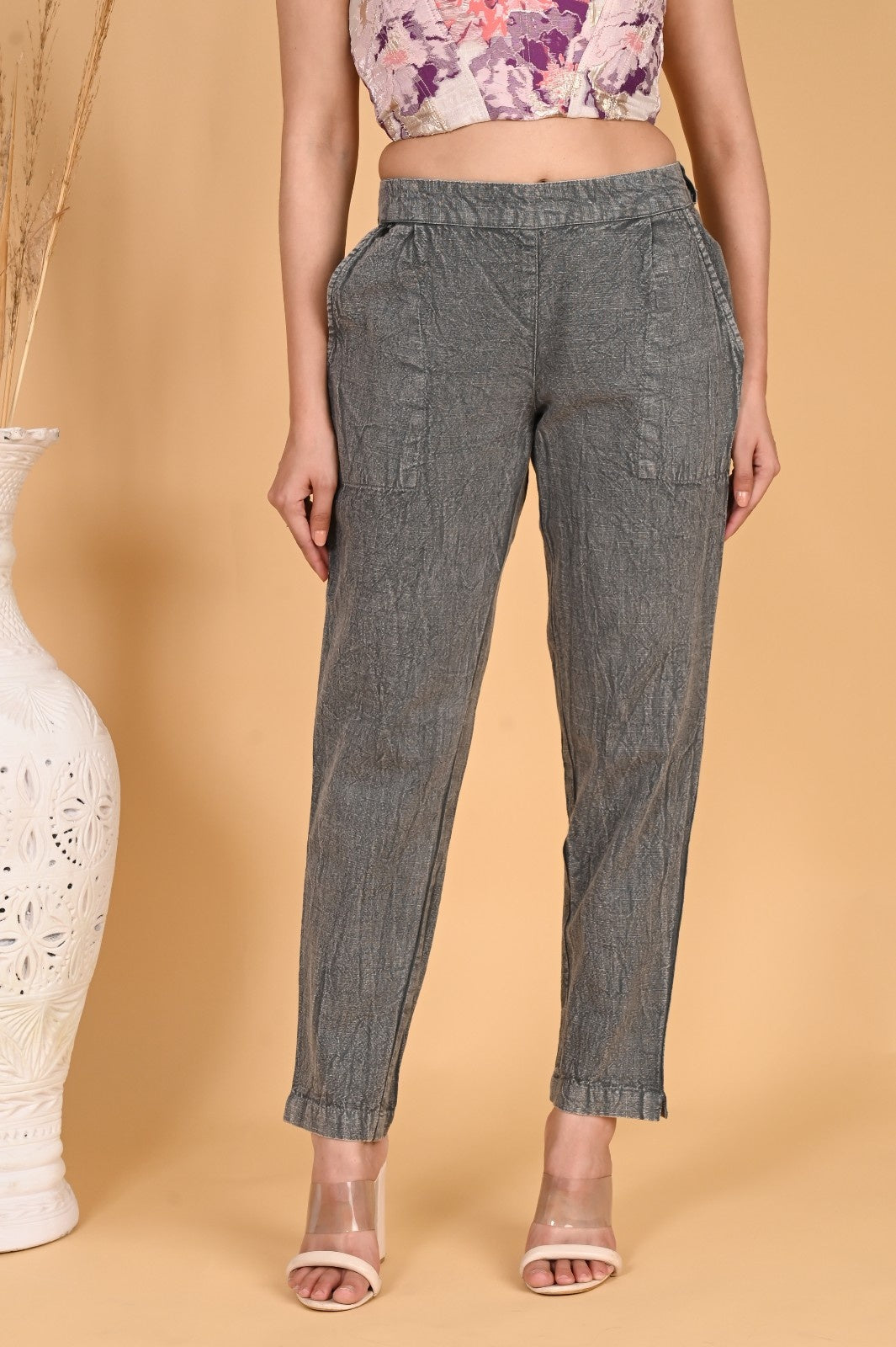 MAROON DENIM COTTON PANTS - SAFED DHAGA 