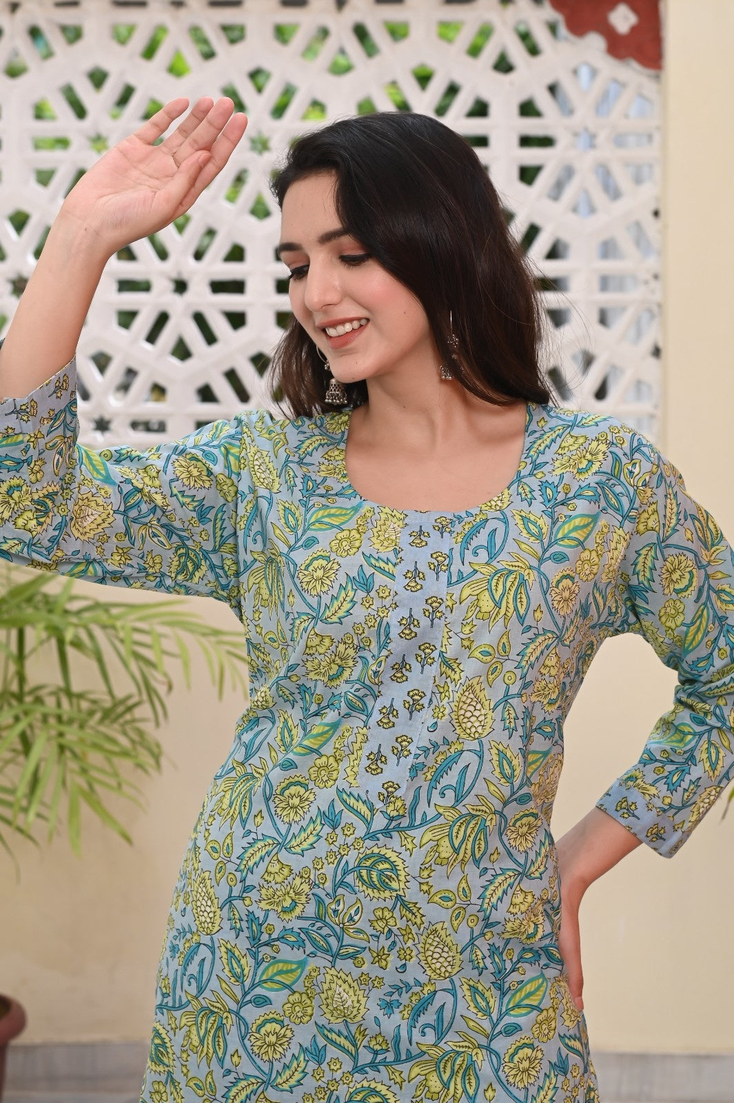 LEAF PRINTED COTTON KURTA PANT SET
