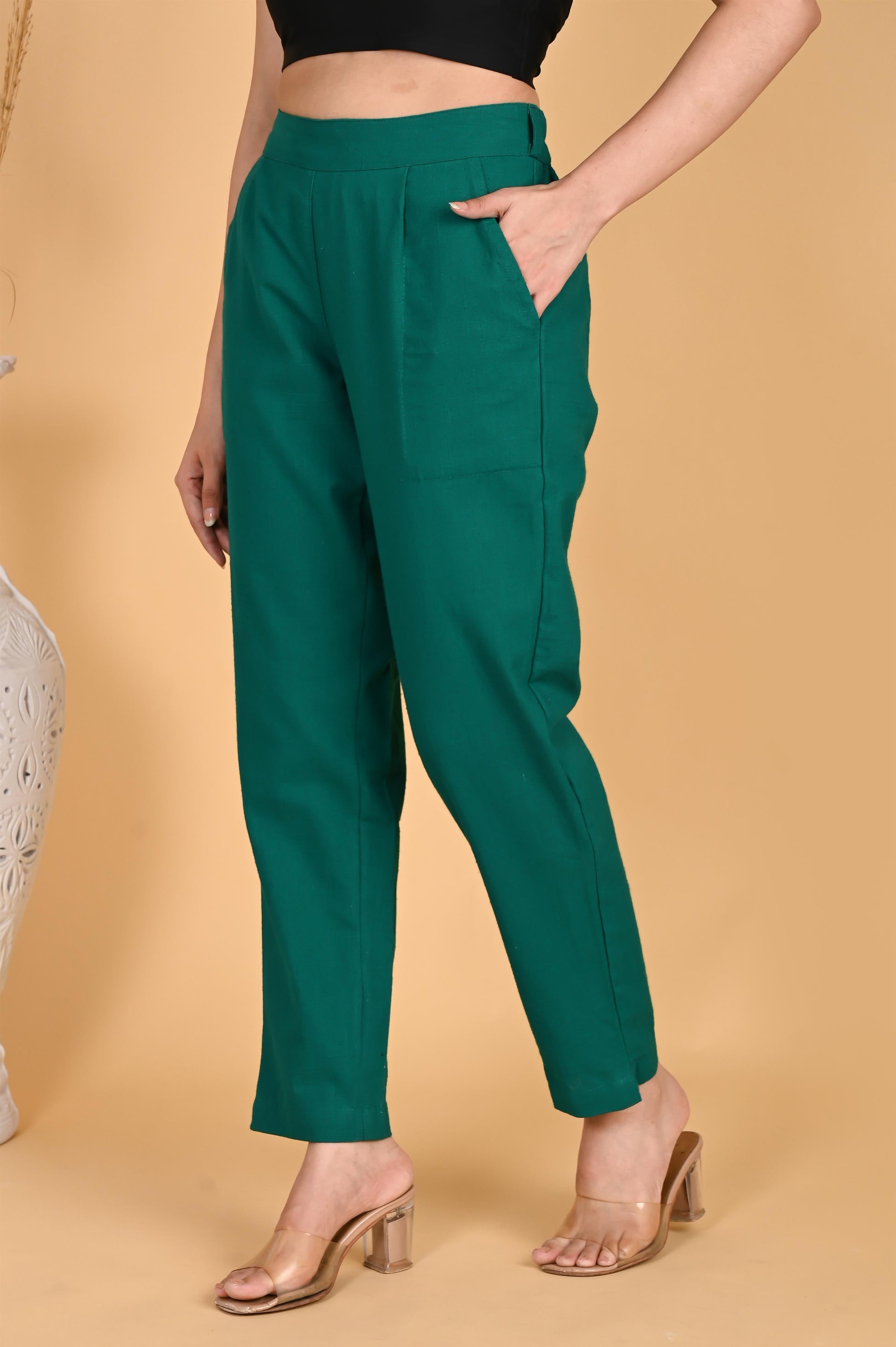 RAMA GREEN CLASSIC COTTON PANTS - SAFED DHAGA 