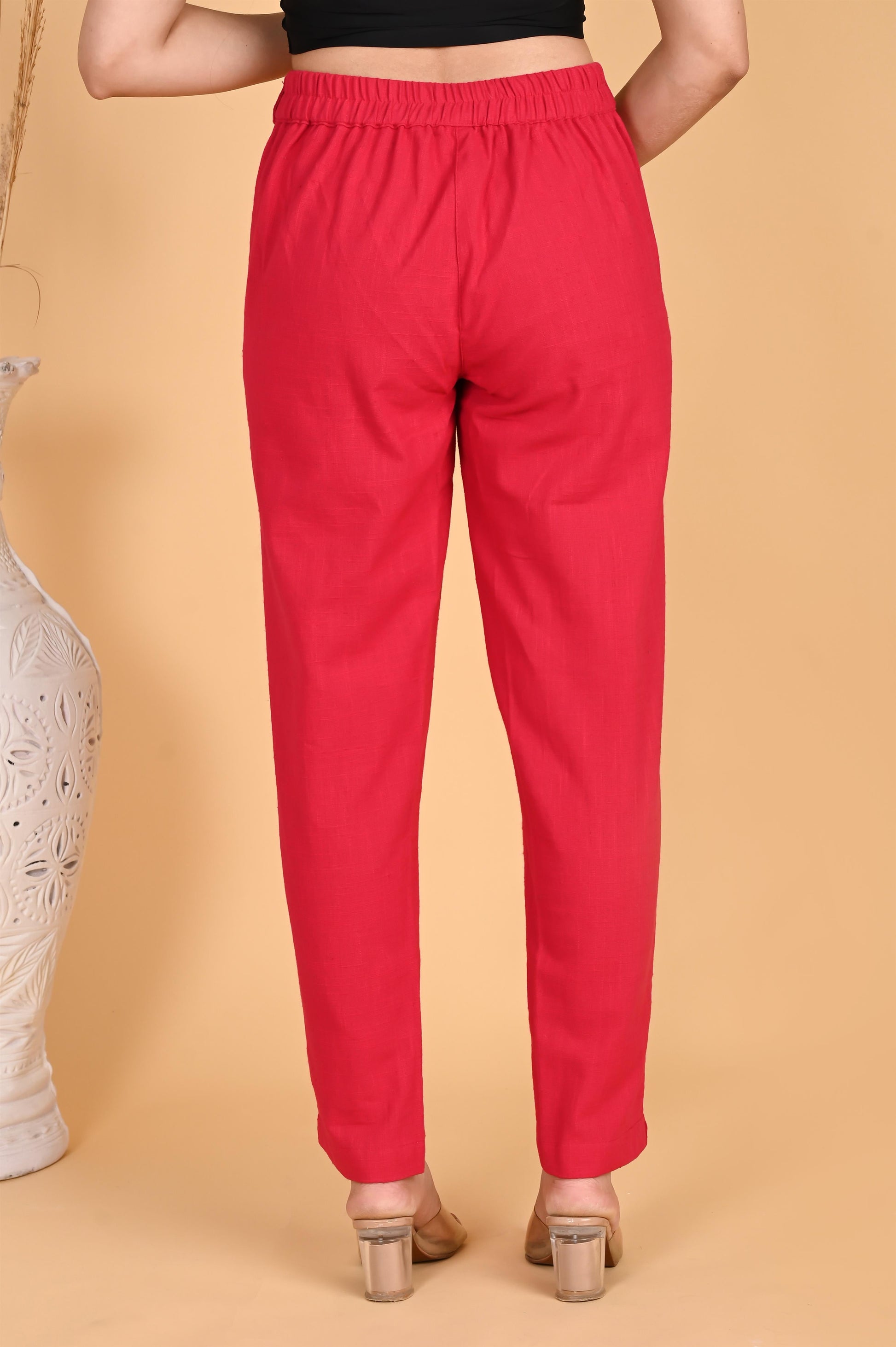 RED CLASSIC COTTON PANTS - SAFED DHAGA 