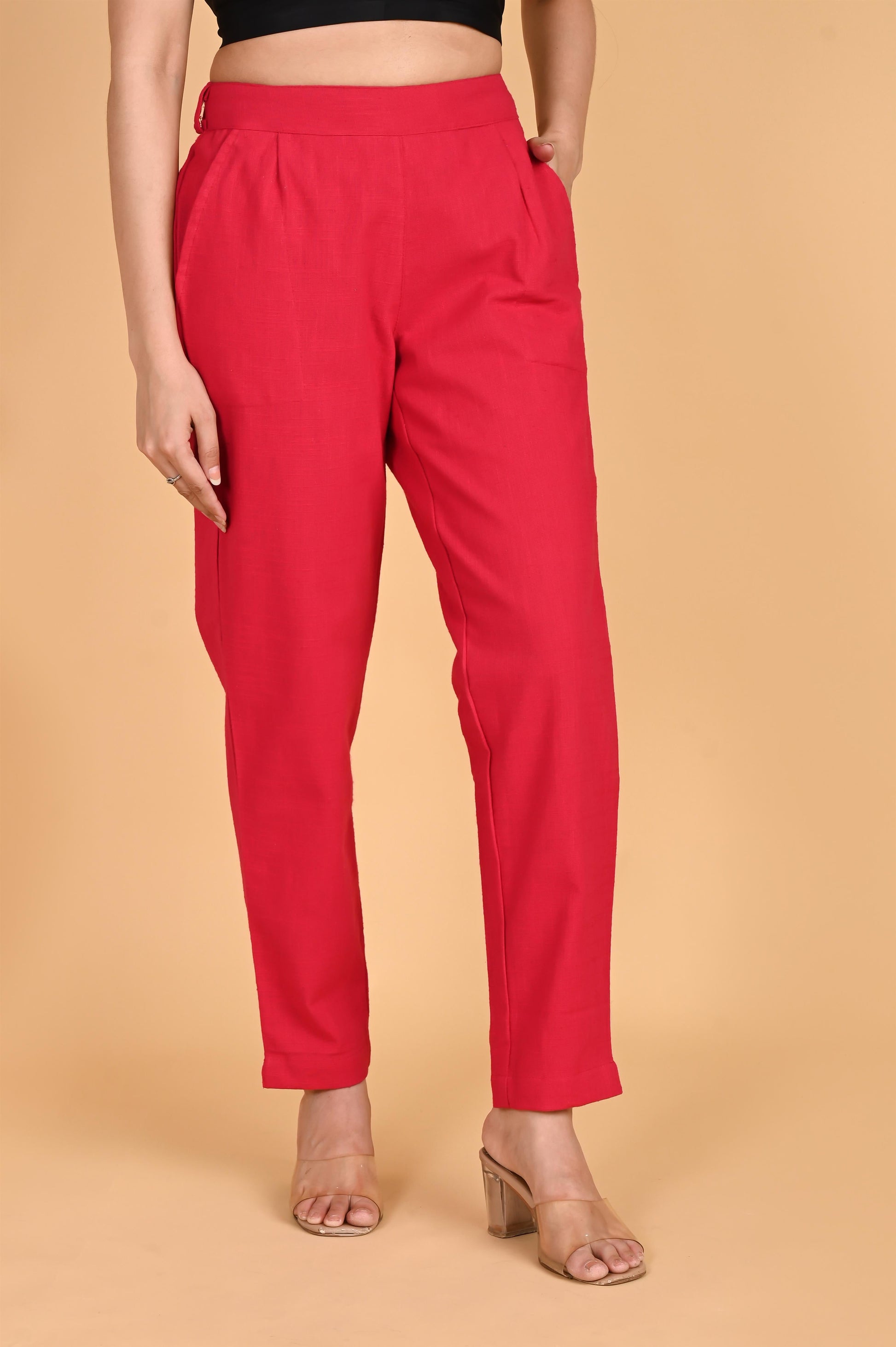 RED CLASSIC COTTON PANTS - SAFED DHAGA 