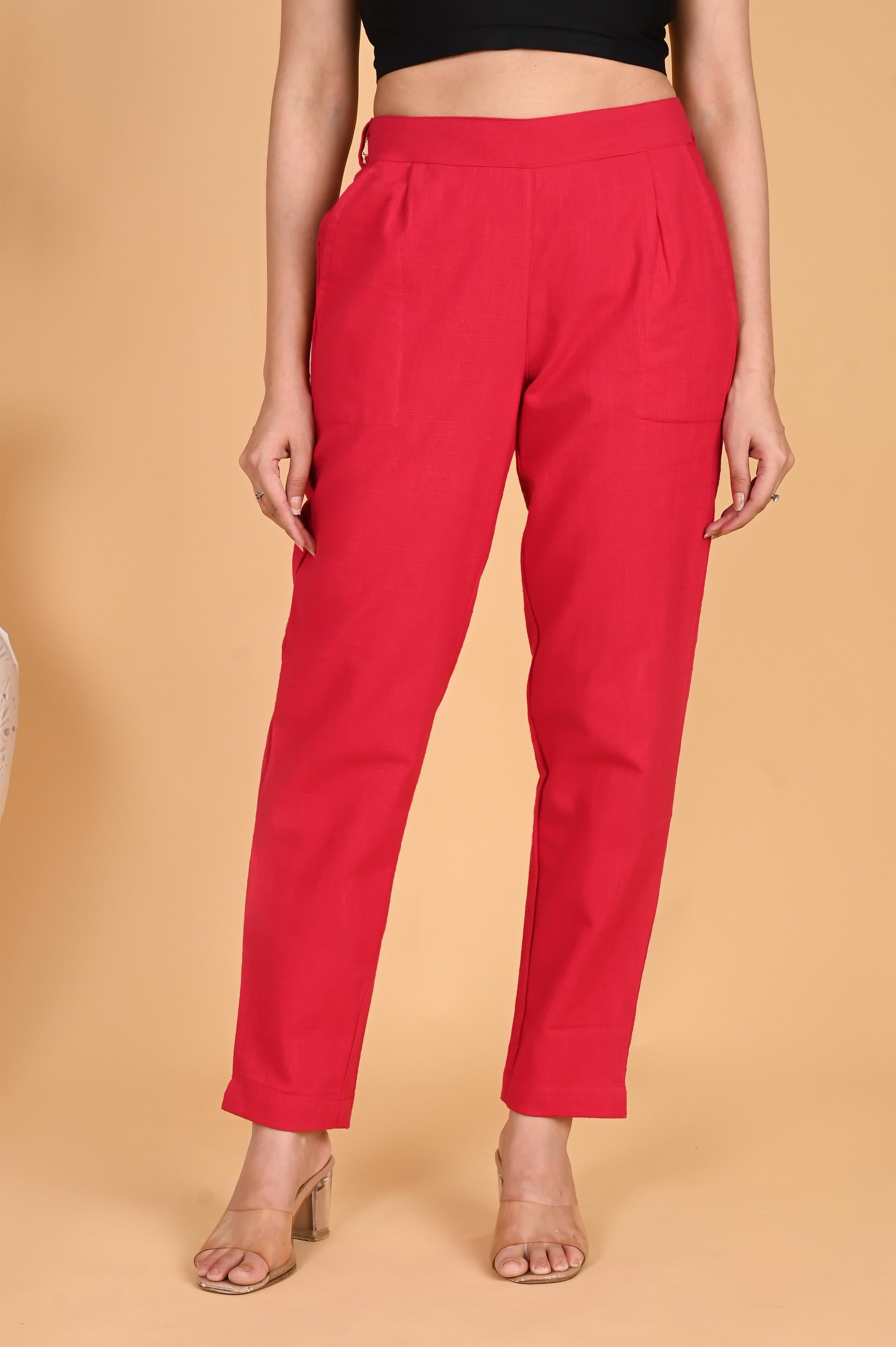 RED CLASSIC COTTON PANTS - SAFED DHAGA 
