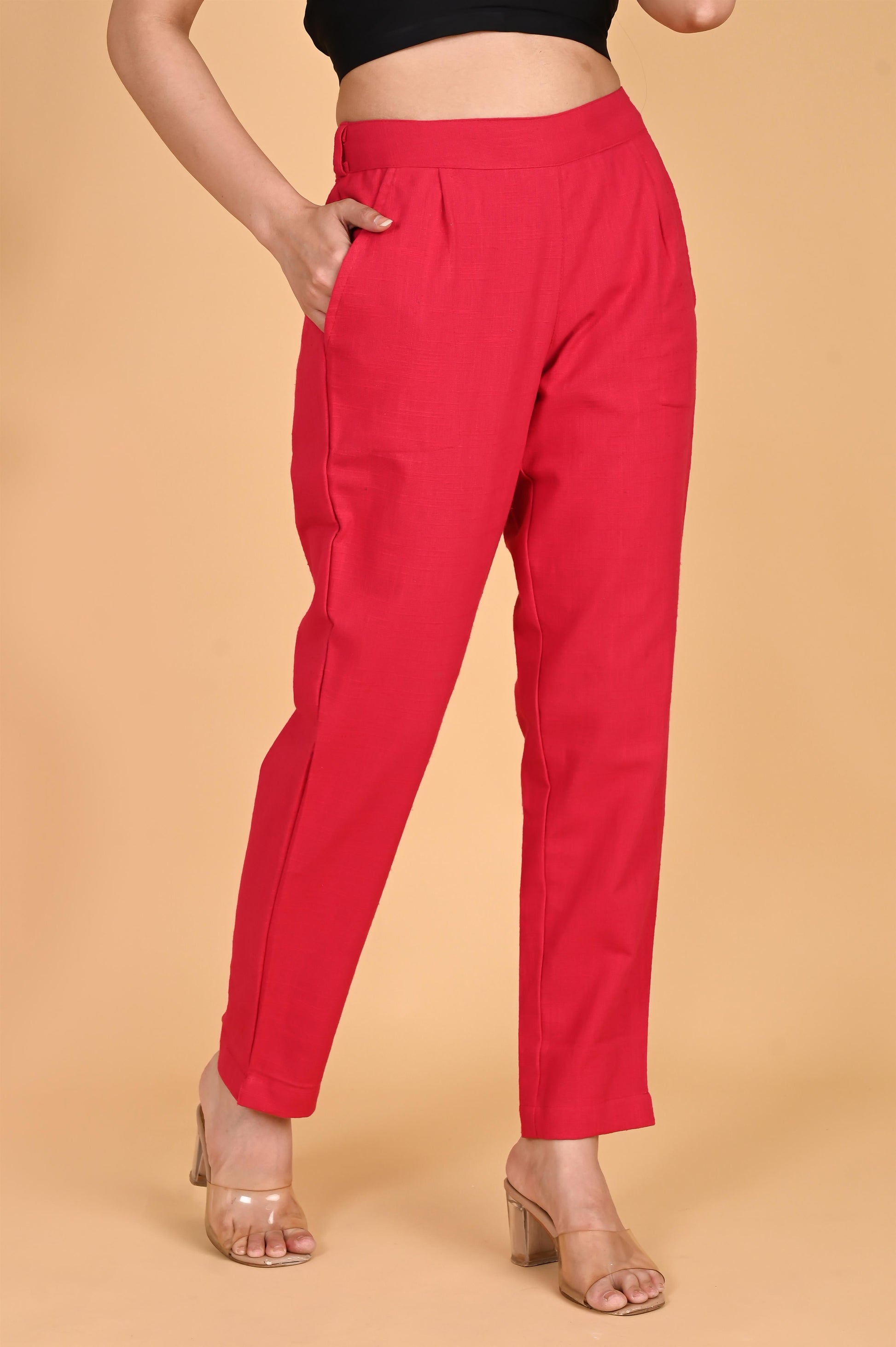 RED CLASSIC COTTON PANTS - SAFED DHAGA 