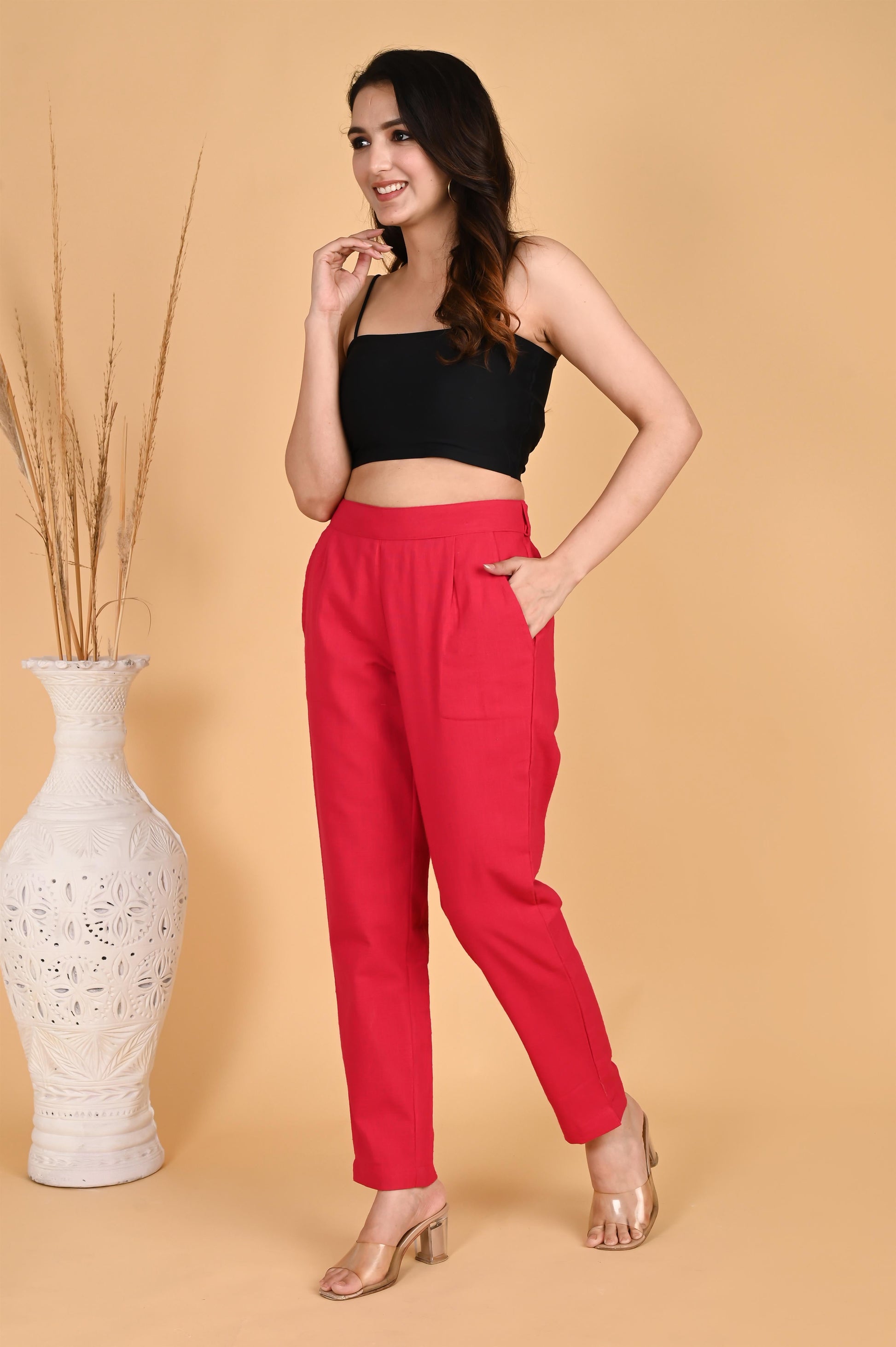 RED CLASSIC COTTON PANTS - SAFED DHAGA 
