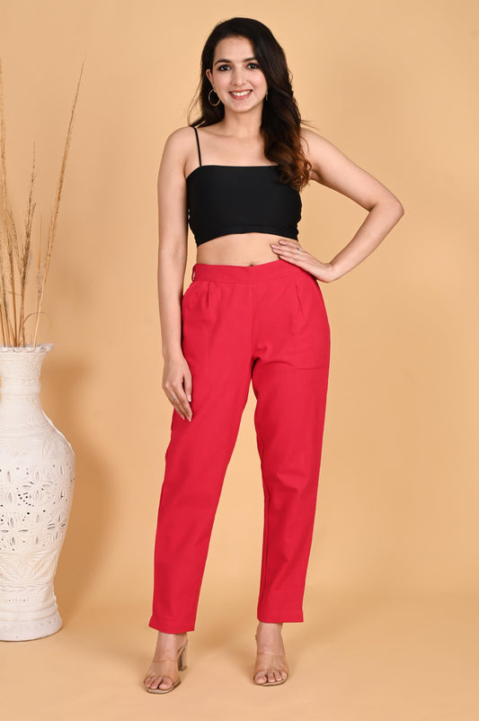 RED CLASSIC COTTON PANTS - SAFED DHAGA 