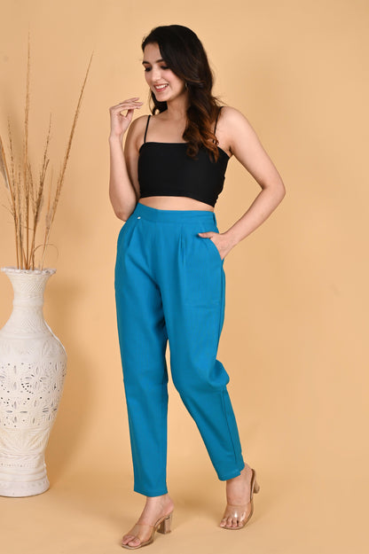 TURQUOISE CLASSIC COTTON PANTS - SAFED DHAGA 
