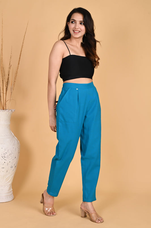 TURQUOISE CLASSIC COTTON PANTS - SAFED DHAGA 