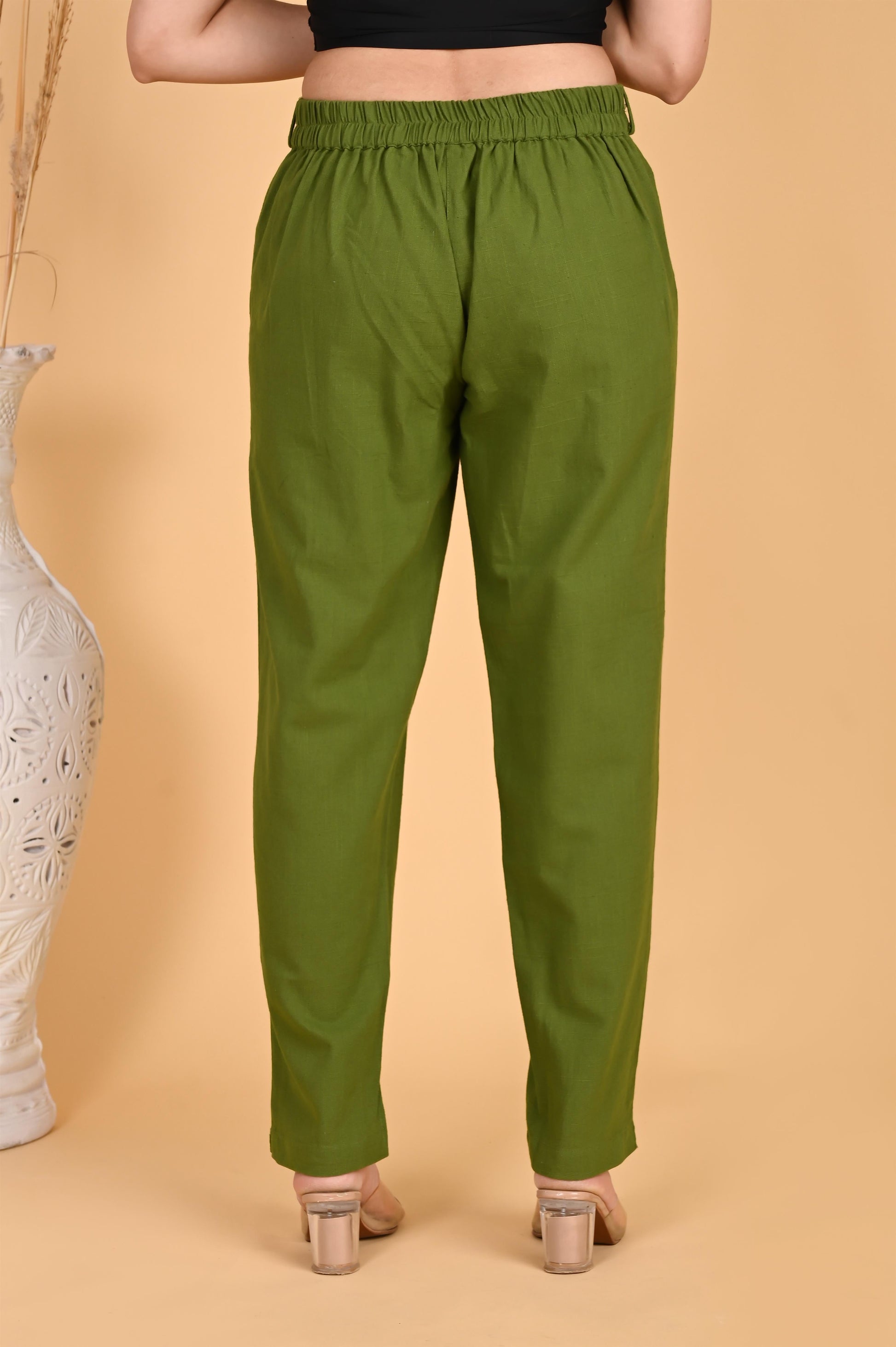 OLIVE GREEN CLASSIC COTTON PANTS - SAFED DHAGA 